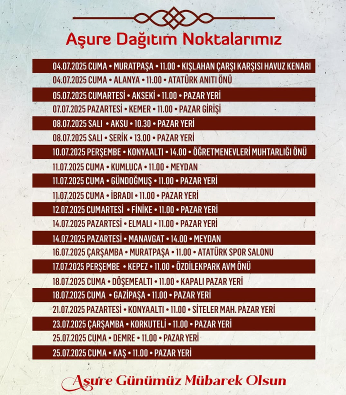 Antalya Büyükşehir Belediyesi Aşure Dağıtım Noktaları