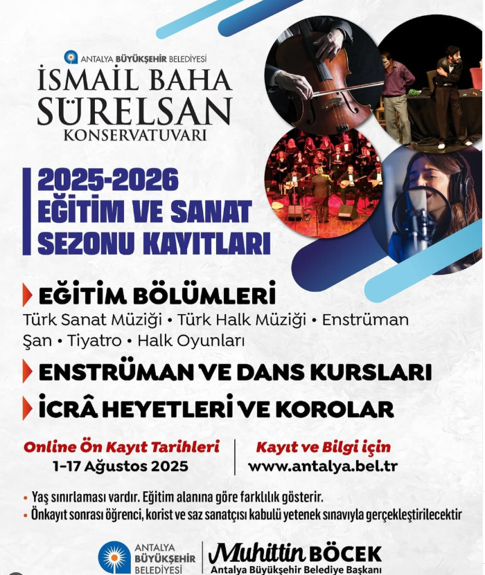 Pre-Registrations for the Antalya Metropolitan Municipality İsmail Baha Sürelsan Conservatory Education and Art Season