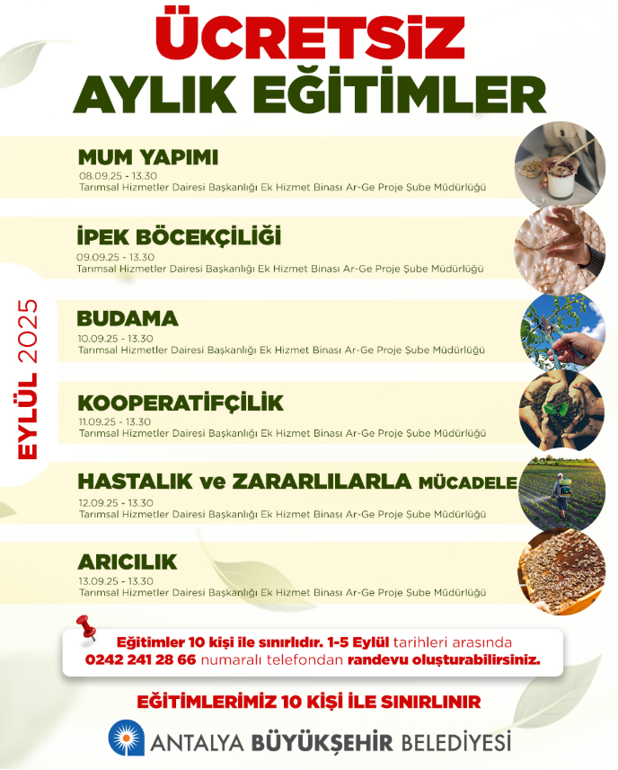 Antalya Metropolitan Municipality September Free Trainings