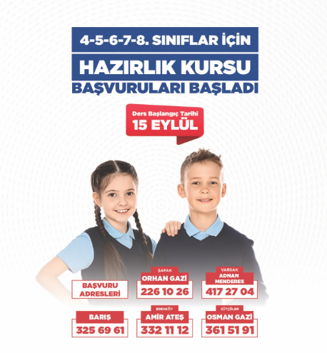 4, 5, 6, 7 ve 8. Sınıflar İçin Hazırlık Kursu Kayıtları Başladı