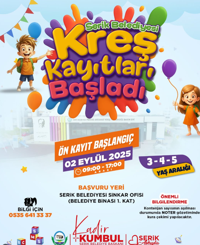 Serik Belediyesi Kreş Kayıtları Başladı
